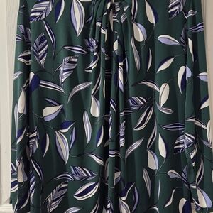 Liz Claiborne Green and Blue Leaf Print Blouse
